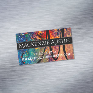 Psychedelic Splatter Rainbow Abstract Monogram Magnetic Business Card