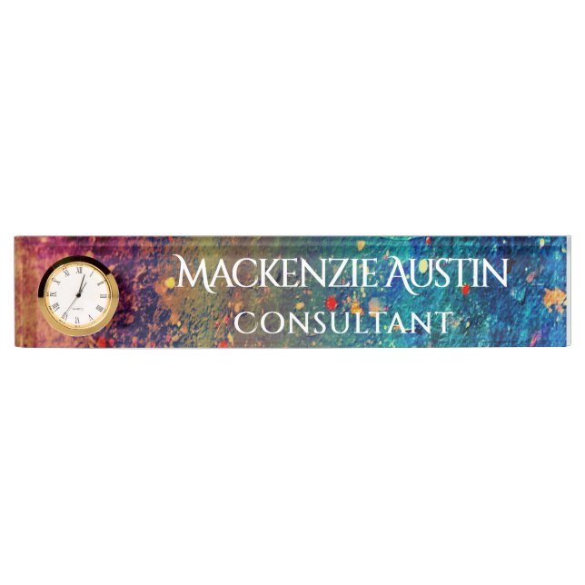 Psychedelic Splatter | Rainbow Abstract Monogram Nameplate (Front)