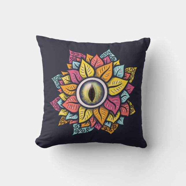 Psychedelic Spooky Eye Flower Colourful Cushion (Front)