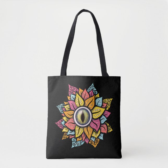 Psychedelic Spooky Eye Flower Colourful Tote Bag (Front)