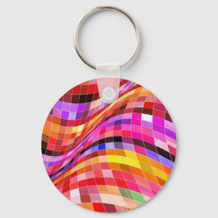 Psychedelic Square Pattern Key Ring