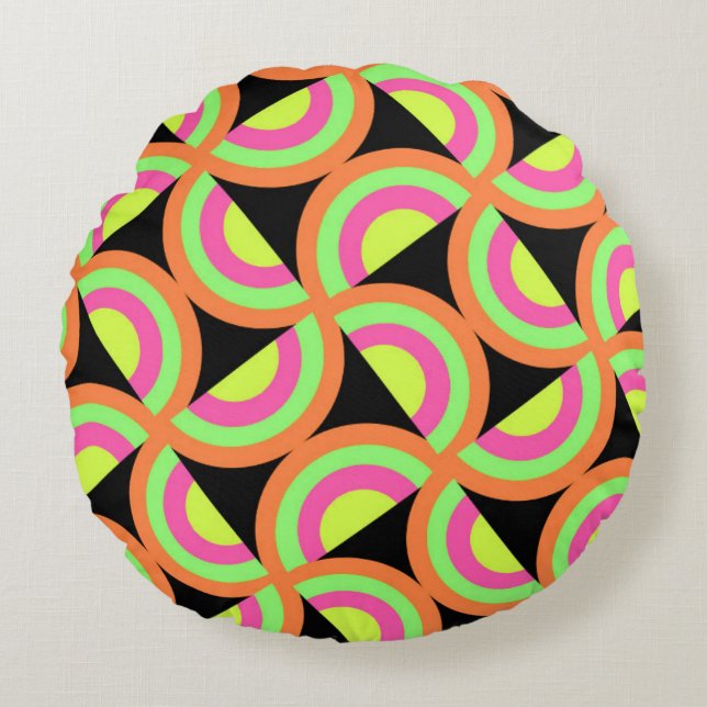 Psychedelic Squares Round Cushion (Front)