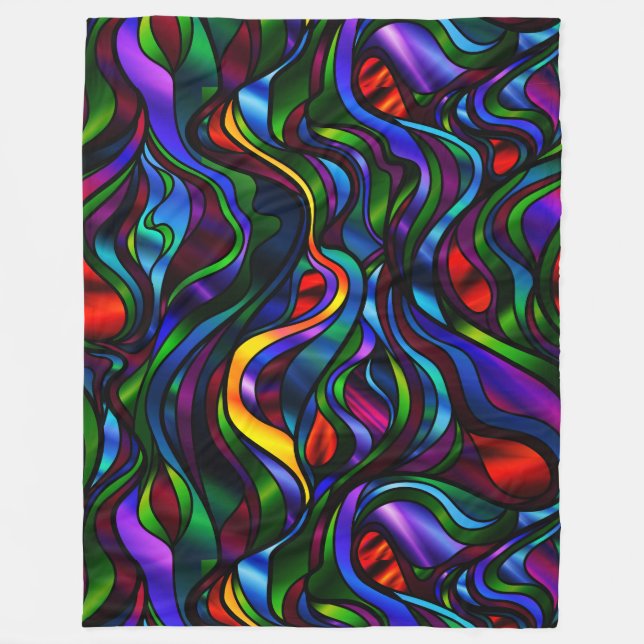 Psychedelic Stained Glass Abstract Fleece Blanket (Front)