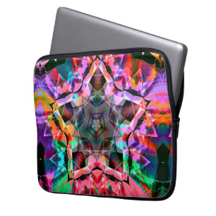 Psychedelic star with red parts and neon shades laptop sleeve
