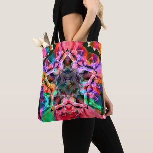 Psychedelic star with red parts and neon shades tote bag