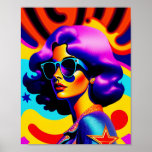 Psychedelic Stars and Stripes Pop Art Diva Poster<br><div class="desc">This pop art creation will take you on a journey to the groovy past, with a bold and stylish twist. A mesmerising, psychedelic girl, wearing a pair of cool sunglasses, pops against the dynamic stars and stripes background. The retro vibe, combined with the modern pop art design, makes this piece...</div>