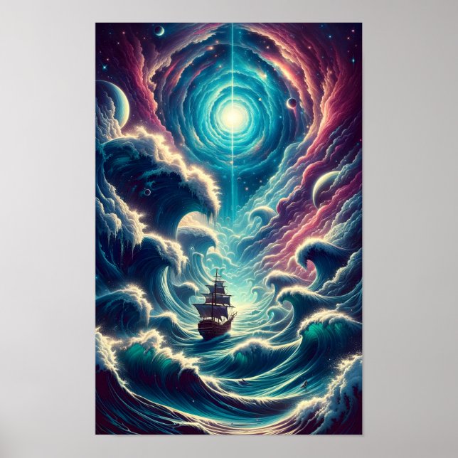 Psychedelic Stormy Sea Nebula Poster (Front)