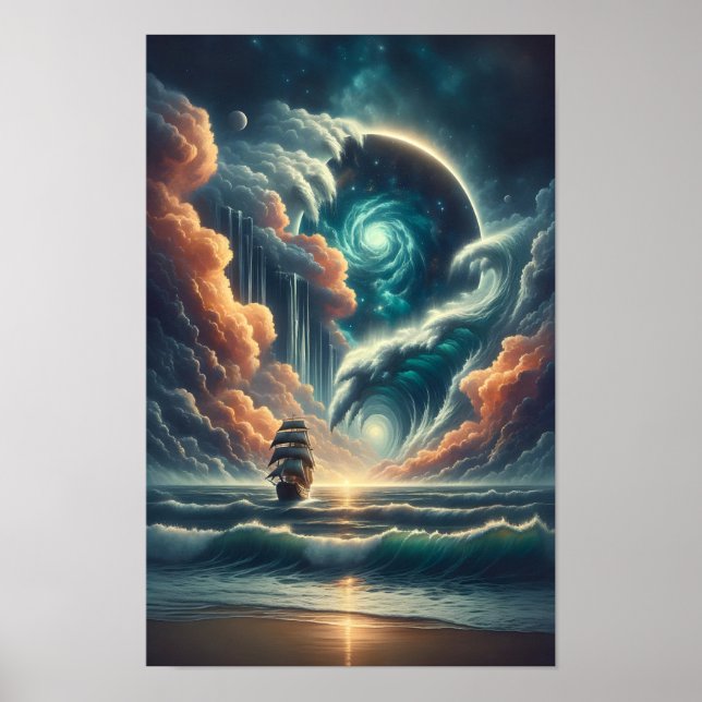 Psychedelic Stormy Sea Nebula Poster (Front)