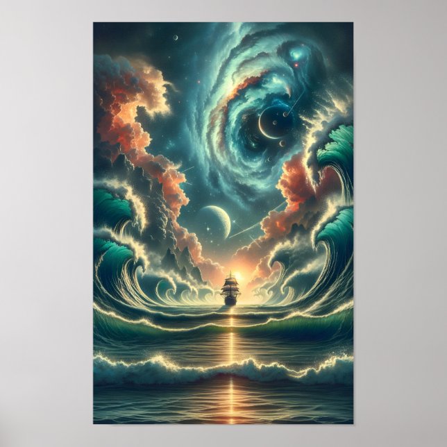 Psychedelic Stormy Sea Nebula Poster (Front)