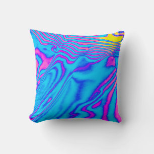 Psychedelic Striped Zebra: Neon Fluorescent Backgr Cushion