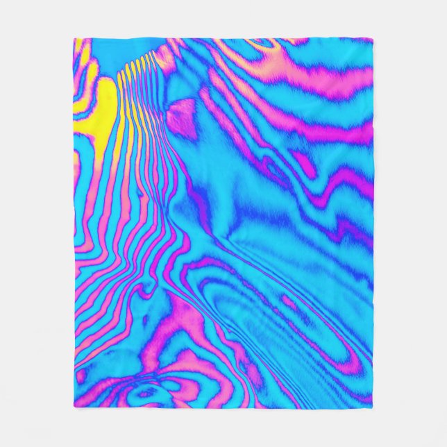 Psychedelic Striped Zebra: Neon Fluorescent Backgr Fleece Blanket (Front)