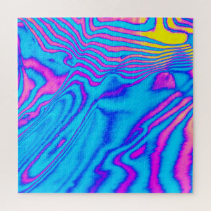 Psychedelic Striped Zebra: Neon Fluorescent Backgr Jigsaw Puzzle