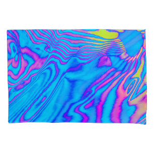 Psychedelic Striped Zebra: Neon Fluorescent Backgr Pillowcase