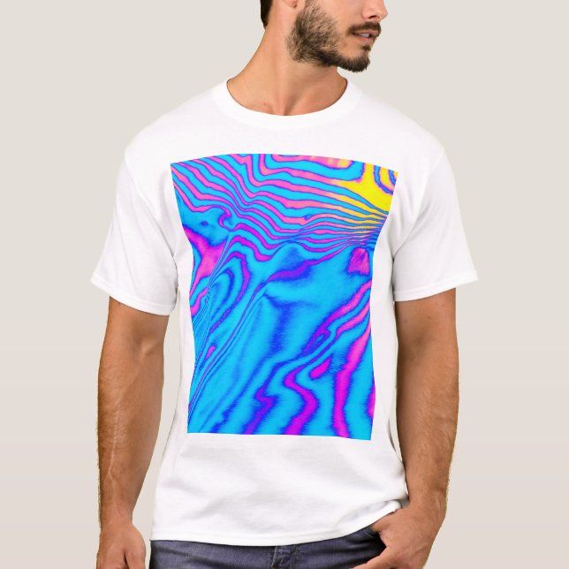 Psychedelic Striped Zebra: Neon Fluorescent Backgr T-Shirt (Front)