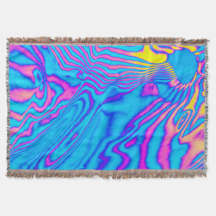 Psychedelic Striped Zebra: Neon Fluorescent Backgr Throw Blanket