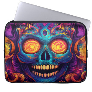 Psychedelic Sugar Skull Art - Day of the Dead Laptop Sleeve