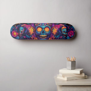 Psychedelic Sugar Skull Art - Day of the Dead Skateboard