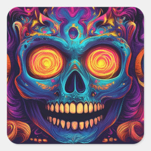 Psychedelic Sugar Skull Art - Day of the Dead Square Sticker