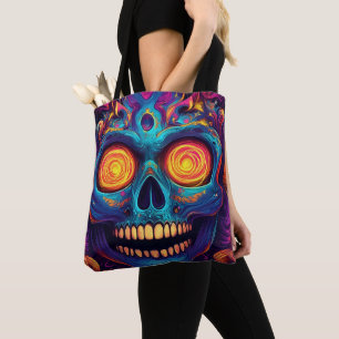 Psychedelic Sugar Skull Art - Day of the Dead Tote Bag