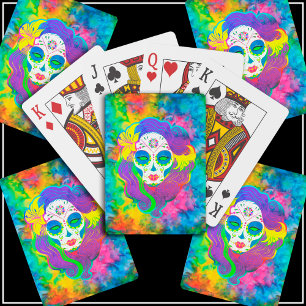 [Psychedelic Sugar Skull] Rainbow Tie-Dye Calavera Playing Cards
