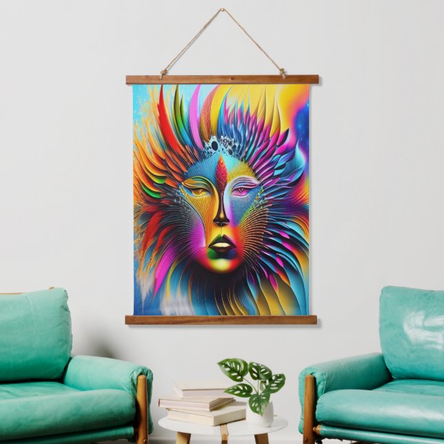 Psychedelic Sun Face Boho Trippy Abstract  Hanging Tapestry (Living Room)