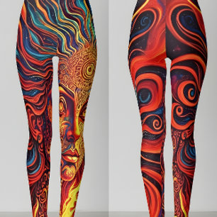 Psychedelic Sun Goddess Retro Art Leggings