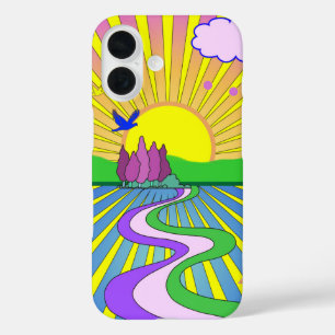 Psychedelic Sunburst Kaleidoscope Summer of Love iPhone 16 Case