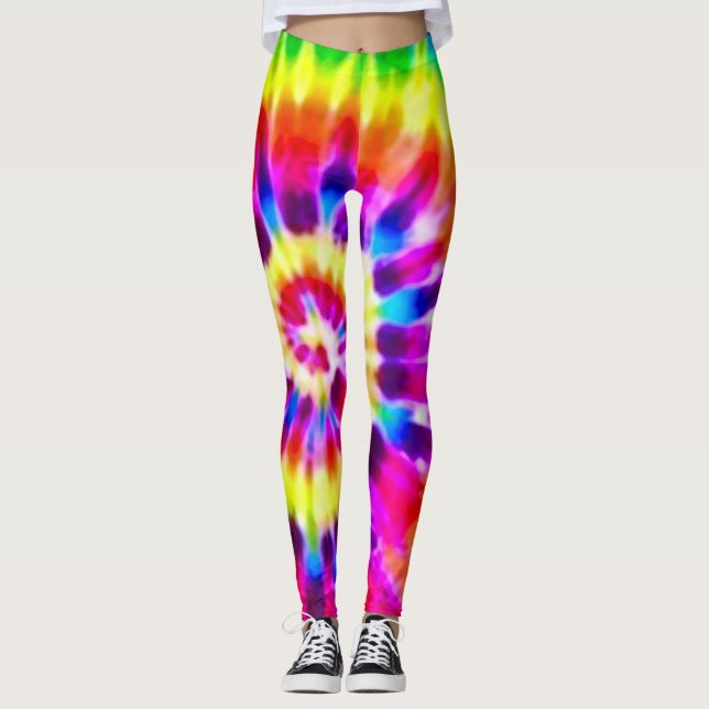 Psychedelic Supernova Rainbow Tie Dye Leggings (Front)
