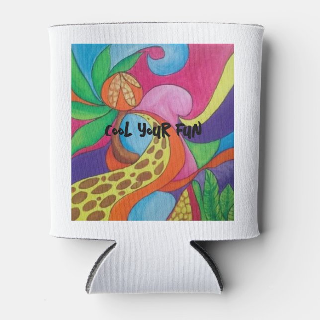 Psychedelic surreal Coconut Tree Can Cooler (Front)