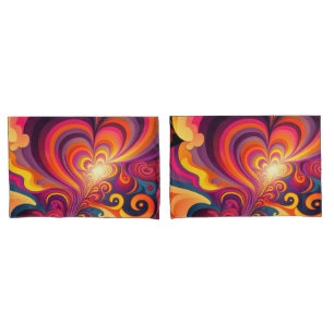Psychedelic Surreal Swirl Heart Pattern Pillowcase