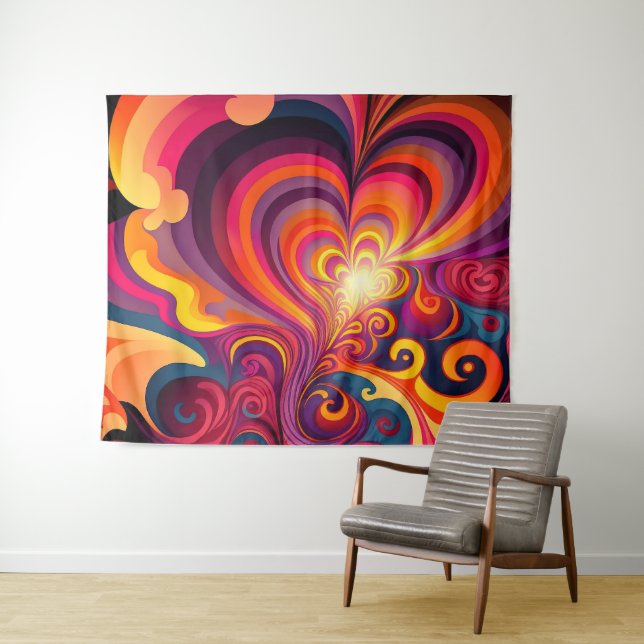 Psychedelic Surreal Swirl Heart Pattern Tapestry (In Situ (Horizontal))