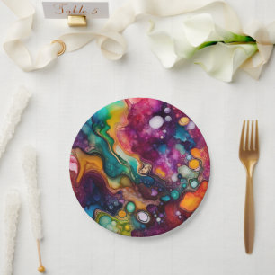 Psychedelic Surreal Watercolor Pattern Paper Plate