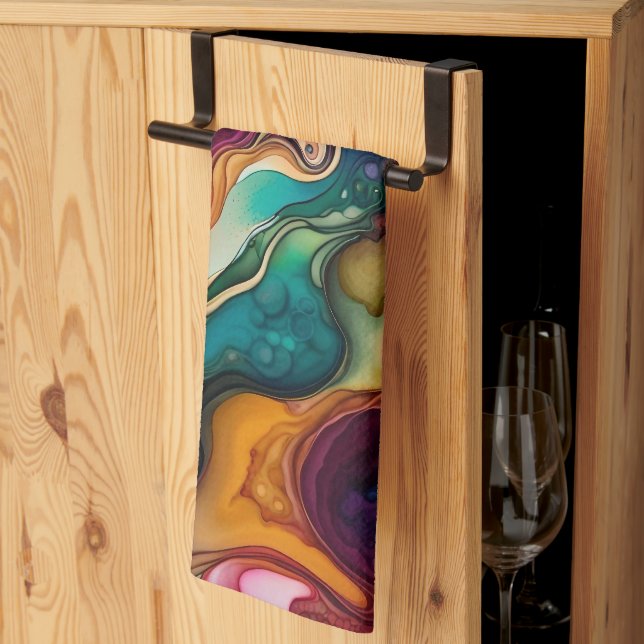 Psychedelic Surreal Watercolor Pattern Tea Towel (Thirds Fold)