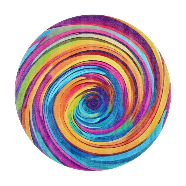 Psychedelic Swirl of Rainbow Hues Cutting Board (Front)