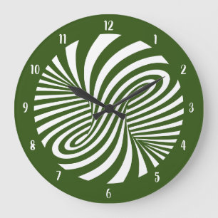 Psychedelic Swirl Optical Illusion Green Large Clock