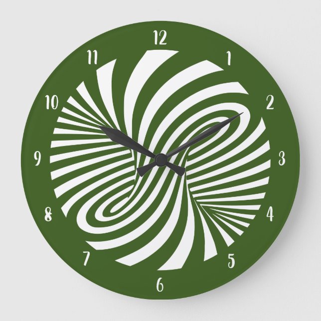 Psychedelic Swirl Optical Illusion Green Large Clock (Front)