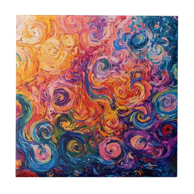 Psychedelic Swirls Oil Painting Ceramic Tile (Front)
