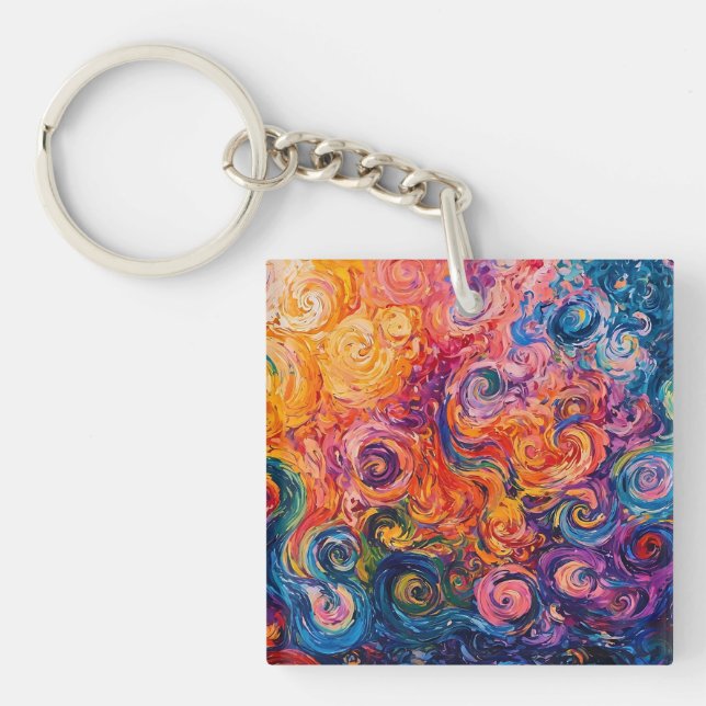 Psychedelic Swirls Oil Painting Key Ring (Front)