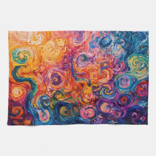 Psychedelic Swirls Oil Painting Tea Towel