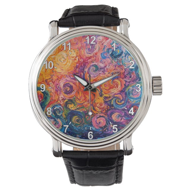Psychedelic Swirls Oil Painting Watch (Front)