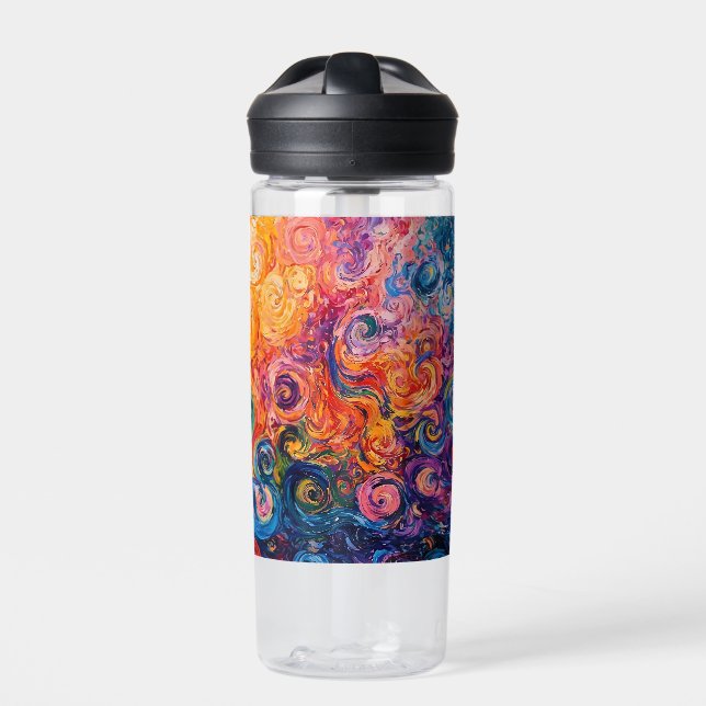 Psychedelic Swirls Oil Painting Water Bottle (Front)