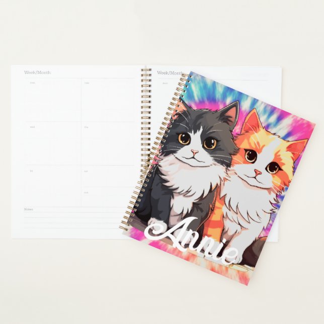Psychedelic Tie Dye Cats Custom Name Planner (Display)