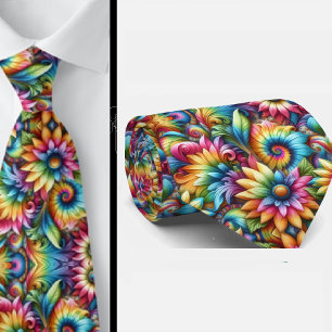 Psychedelic Tie-Dye Floral Pattern Tie
