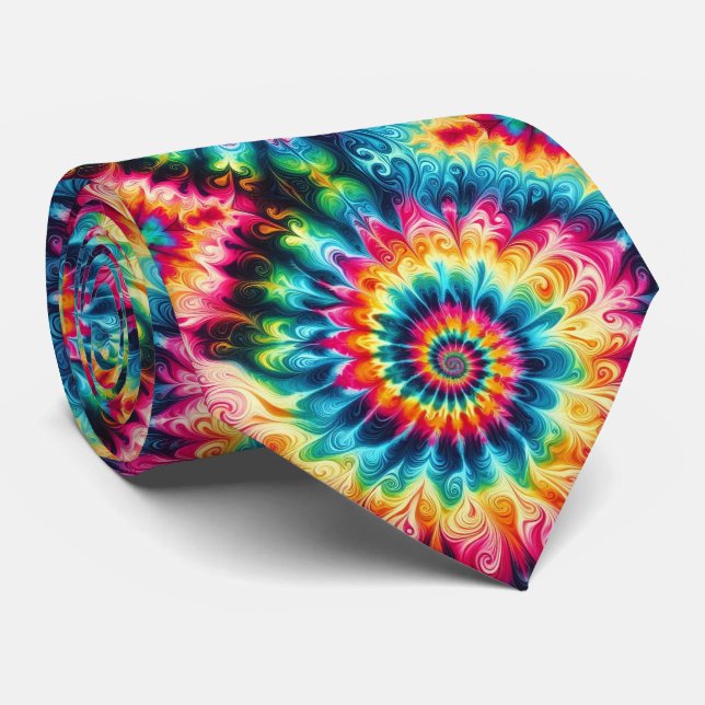Psychedelic Tie-Dye Pattern Tie (Rolled)