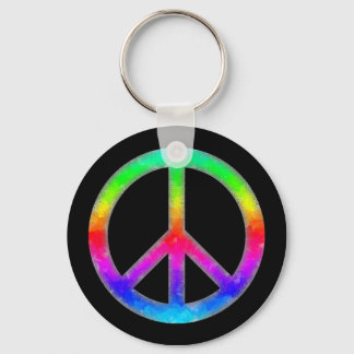 Psychedelic Tie-Dye Peace Sign Keychain (Black)
