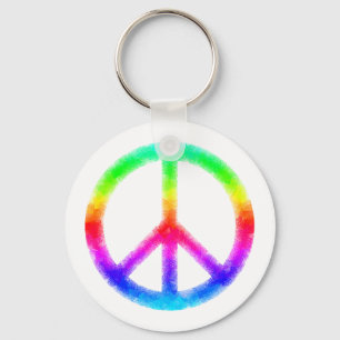 Psychedelic Tie-Dye Peace Sign Keychain (White)