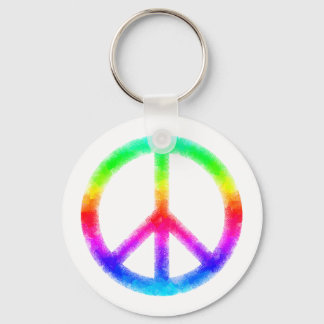 Psychedelic Tie-Dye Peace Sign Keychain (White)