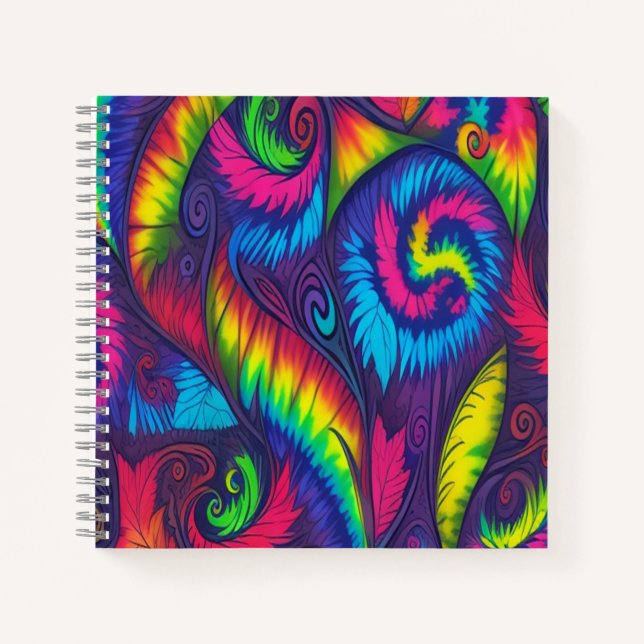 Psychedelic Tie Dye Rainbow Leaves Vibrant Spiral  Notebook (Front)