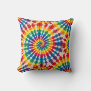 Psychedelic Tie Dye   Retro Groovy Throw Pillow