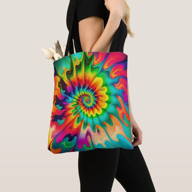 Psychedelic Tie Dye Retro Surreal Tote Bag (Close Up)